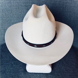 Stetson 5X Beaver – Size 7 – White – 3.5” Brim – Upgraded Cody James Hatband
